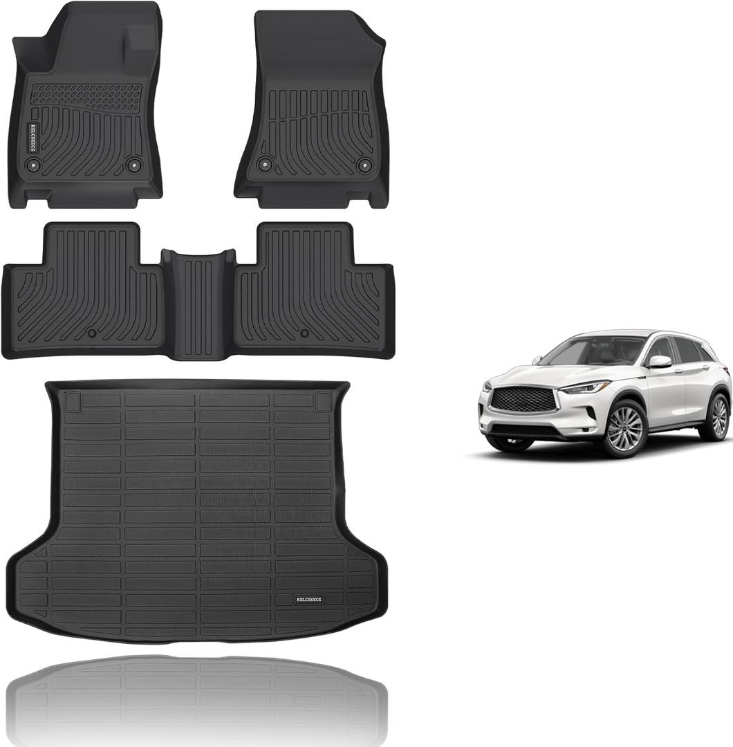 KELCSEECS Floor Mats & Cargo Liner Custom for 2019-2025 Infiniti QX50/QX55 All Weather Protection TPE Floor Liners Front& Rear Row Full Set Infiniti QX50 Accessories Black