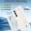 Fingic for Samsung Z Fold 6 Case[with S Pen( not the original Galaxy Z Fold 6 stylus )&with 9H Screen Protector & S Pen Slot]with Hidden Stand Heavy Duty Luxury Slim Protective Phone Case, Cream White
