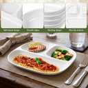 Lounsweer 4 Pack 8.58" Portion Control Plates White Rectangle Ceramic Porcelain Divided Plates Set for Rational Eating Healthy Diet Dinner 3 Compartment for Adults Microwave Dishwasher Safe
