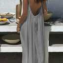 Womens Summer Casual Sleeveless Backless Cami Sundress 2026 Vacation House Dress (Gray, M)
