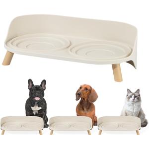 Raised Dog Feeder Bowl Stand - Elevated Dining Table for Small and Medium Dogs and Cats - Fits Food and Water Dish up to 6" Diameter - Milky White (Bowls Not Included) 