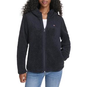 Tommy Hilfiger womens Zipper Hoodie Sherpa Fuzzy Jacket (X-Large, Sky Captain)