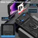 Compatible with iPhone 14 Pro Case with 2 Tempered Glass Screen Protectors, Built-in 360°Kickstand Ring with Camera Cover Shockproof Military Grade Drop Heavy Duty Protection Phone Bumper Black