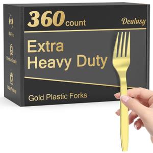 Dealusy 360 Count Extra Heavy Duty Gold Plastic Forks Disposable, BPA-Free, Heat Resistant, Solid and Durable Disposable Forks Bulk, Premium Plastic Forks heavy duty for Party Supply