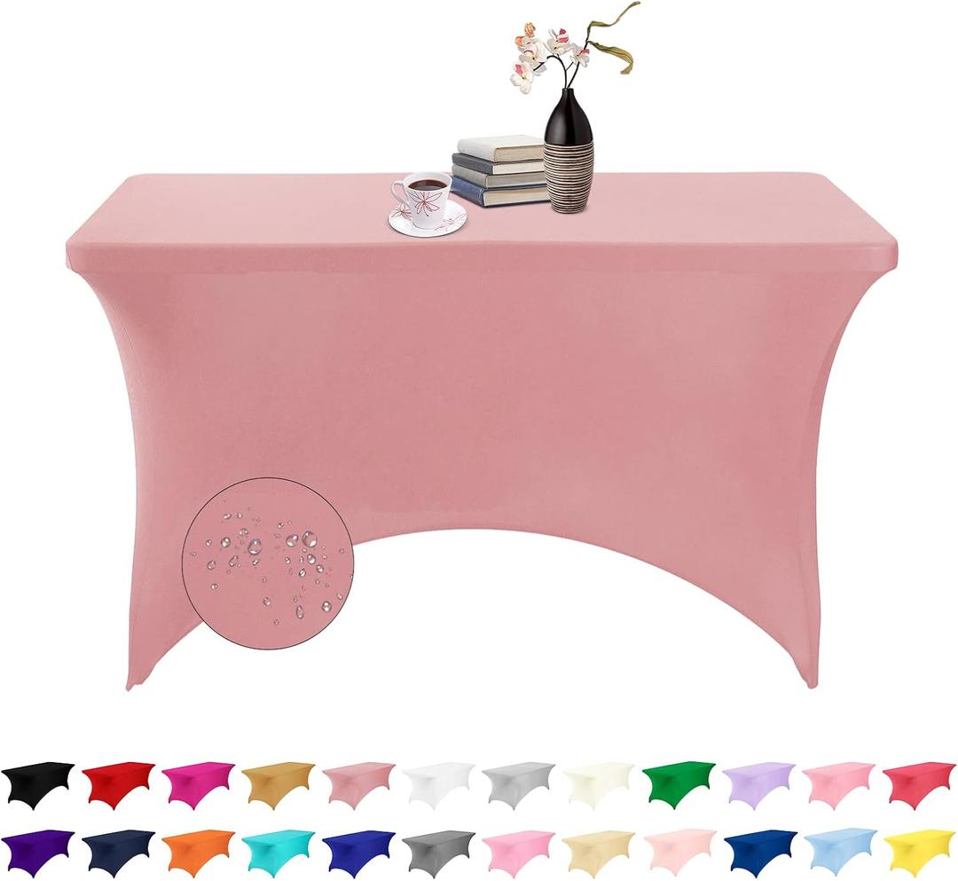 Spandex 4ft Waterproof Table Cover for Party,Wedding, Banquet, and Events(Dusty Pink) (48" x 30" (Rectangular))