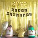 Black Gold 2025 NewYearsEve Party Decoration 2Pcs Gold Tinsel Curtain 2025Ballon HappyNewYear Banner 5PCS Champagne Bottle Glass Golden Crown Balloon Party Supplies 2025