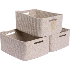 Large Storage Baskets for Shelves, Closet Organizers Bins for Clothes Blanket Towels, Baby Nursery, Toy Baskets Box, Woven Rope Baskets, 17 x 13 x 7.5, 3 Packs Mixed Brown (Natural)
