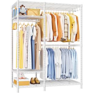 Ulif F7 Medium Garment Rack, Heavy Duty Clothes Rack, Clothing Racks for Hanging Clothes, 6-Tiers Freestanding Portable Closet Storage Rack 45'' W × 14.6'' D × 76.6'' H, Max Load 750 Lbs, White