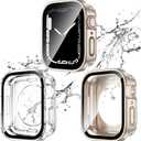 2 Pack 2 in 1 Waterproof Case for Apple, Straight Edge PC Front & Back Bumper with Tempered Glass Screen Protector 360 Protective Cover, Size: 40mm(SE3/SE2/SE/6/5/4), Starlight/Clear