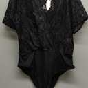 Avidlove Women Lace Bodysuit Lingerie Tops Sexy Deep V Bodysuit Tops One Piece Body Suit Short Sleeve (Black, Small)