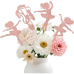 Ballerina Birthday Centerpiece Sticks Baby Shower Ballerina Birthday Party Table Decorations for Girls Ballet Dancers Themed Wedding Anniversary Party Supplies Rose Gold Glitter 12PCS