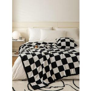 Ultra Soft Cozy Buffalo Checkerboard Grid Fluffy Microfiber Knitted Throw Blanket Lightweight Checkered Bed Blanket for Sofa Couch Bed Black 51"X63"