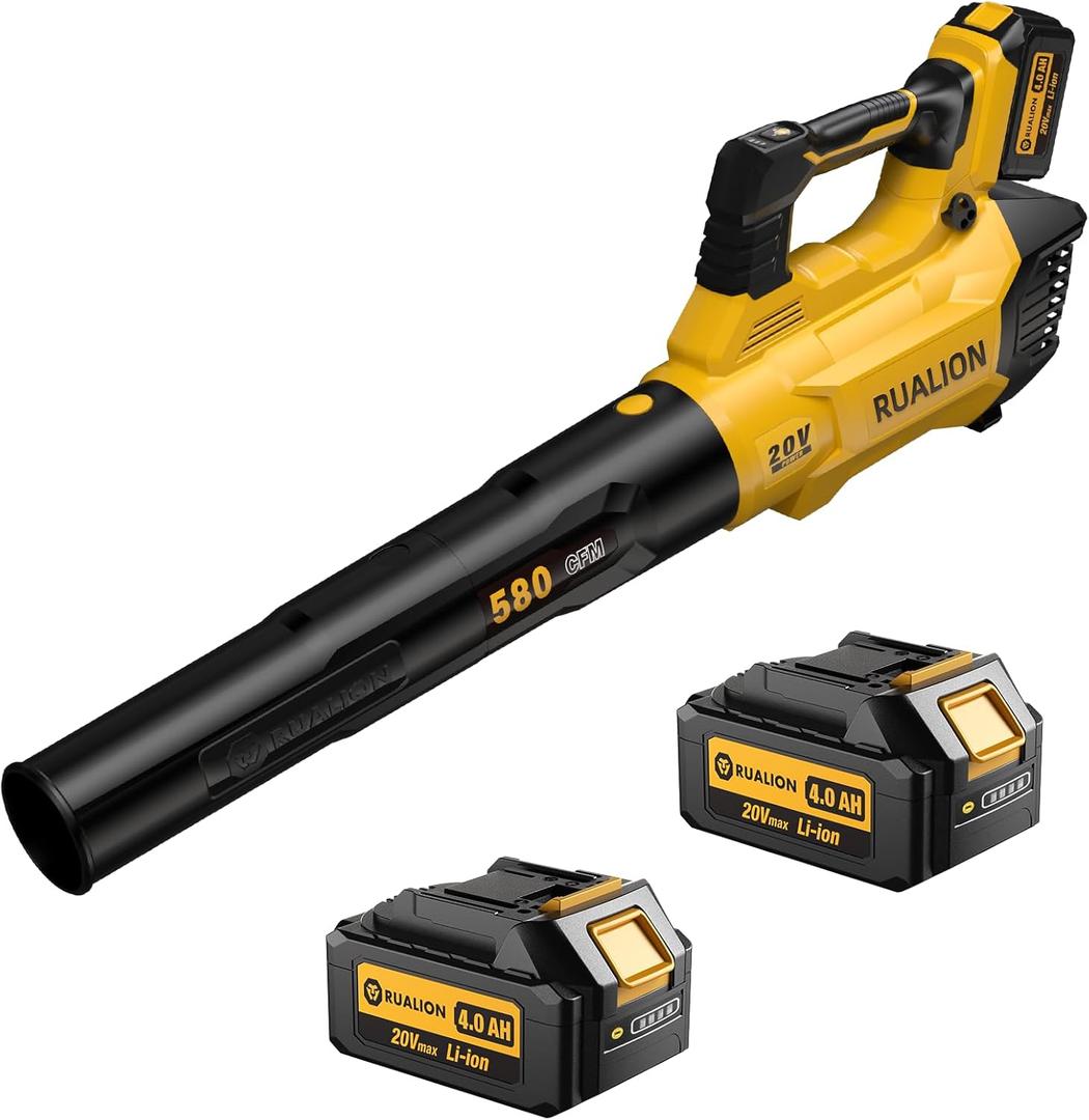 Leaf Blower Cordless, Electric Leaf Blowers Up to 580 CFM 160 MPH, Battery Powered Blowers for Lawn Care, Patio, Garage(2 * 20V 4.0 Ah Batteries and Charger Included)