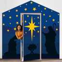 4 Pcs Christmas Nativity Scene Banners Decorations Jesus Religious Front Door Cover Hanging Banners Xmas Christian Church Door Decorations Set Night Starlight for Holiday Home Party Decor Supplies