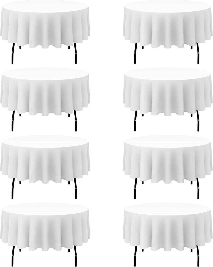 BRILLMAX 8 Pack White Round Tablecloths 90 Inch for 60 Tables - 150 GSM Polyester Fabric, 15" Standard Drop, Water, Stain & Wrinkle Resistant Cloth Cover for Wedding Reception Banquet Dining