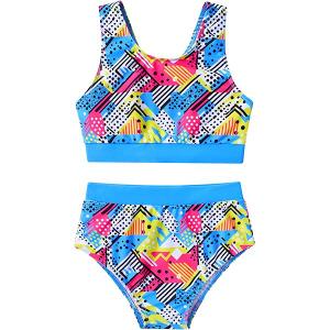 Girl's Tummy Control Two Piece Swimwear Top with Shorts Sport Bathing Suits, 10Y