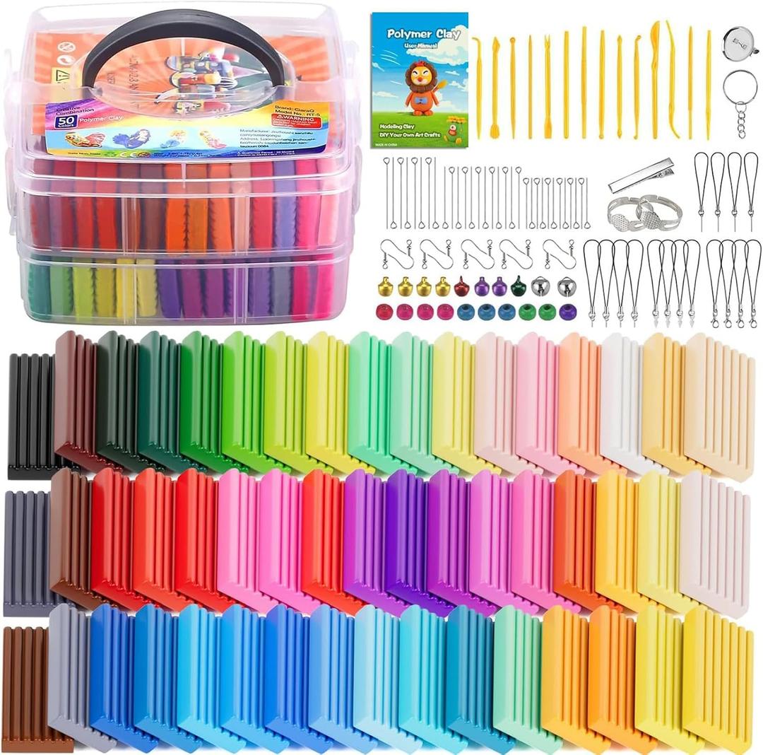 CiaraQ Polymer Clay Starter kit, Oven Bake Modeling Clay with Sculpting Tools, 50 Colors, 2.8 lb