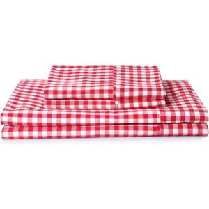 Red Sheets Cotton Checkered Queen Size Sheets Set 3 Piece, Farmhouse Gingham Bed Sheet 100% Cotton Luxury, Breathable & Cooling Sheets Queen Size Bed Set Deep Pockets upto 16" Red & White Plaid Sheets
