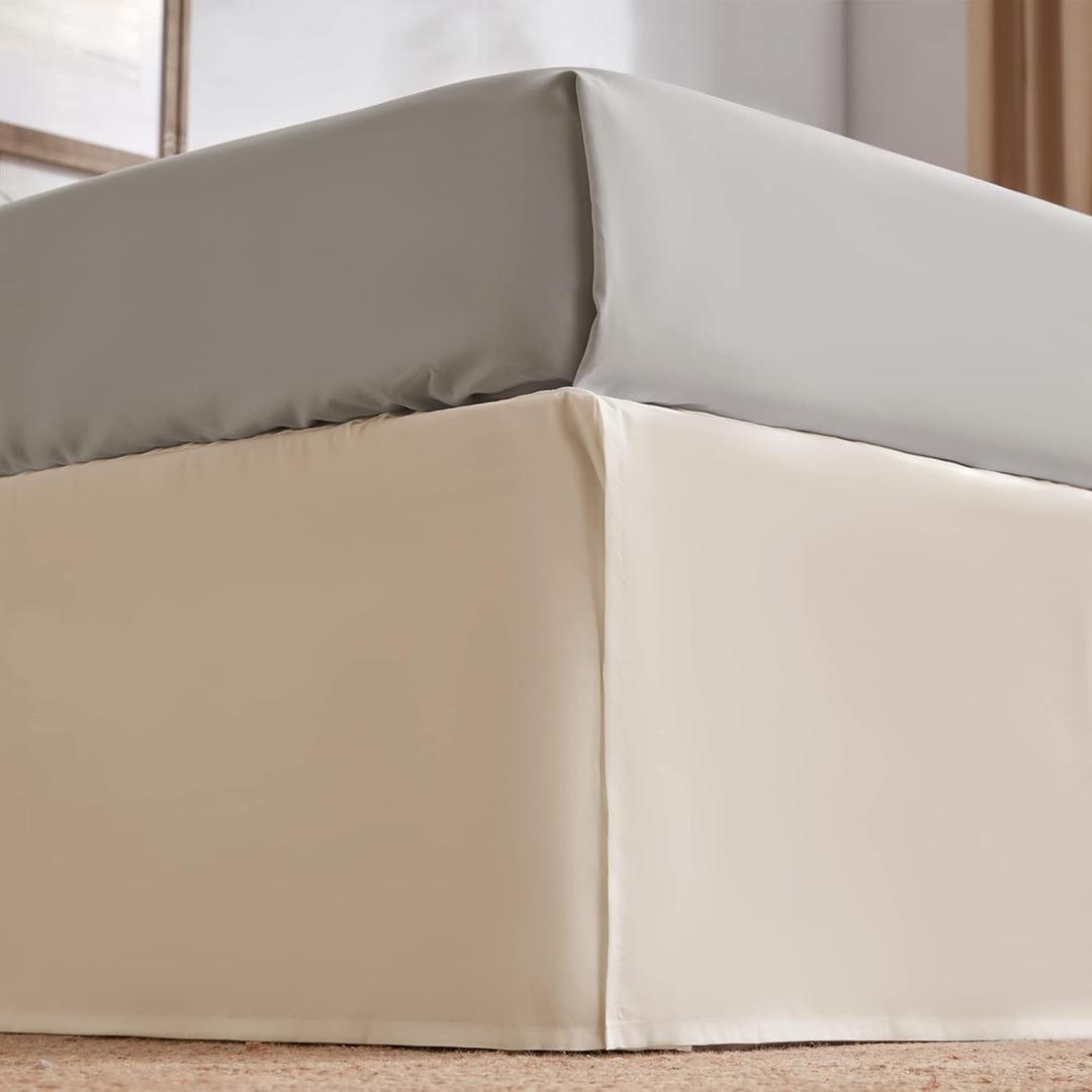 SLEEP ZONE Pleated Bed Skirts King Size, 15 inch Tailored Drop Easy Fit Bedskirt, Anti-Static, Fade Resistant (King, Beige)