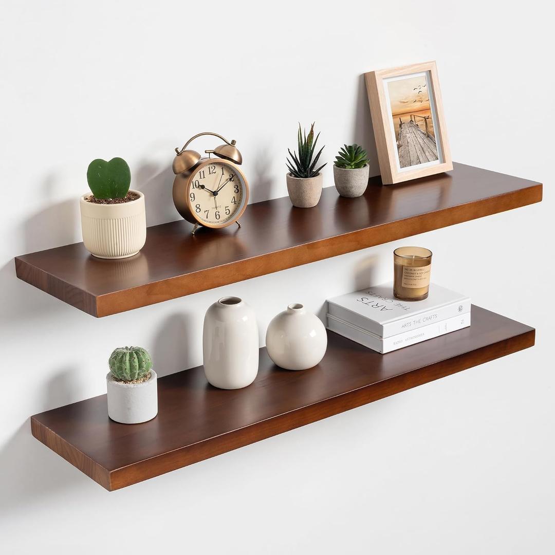 36inch Floating Shelves, Solid Pine Wood Wall Shelves, Set of 2