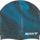 Sporti Silicone Swim Cap Graphic Design with Dimension Height 7.6" Opening 7.5", Swimming Cap Non Slip, Easy Wear and Removal (Sonar Blue)