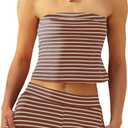 Panadila Womens Striped Two Piece Sets Summer Lounge Outfits Sailor Tube Top and Pants Matching Set Beach Vacation Travel Y2k (Brown, M)