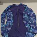 Zando UPF 50+ Surfing Long Sleeve Swimsuits for Women - One Piece Rash Guard Swimsuit Women with Front Zip, Modest Full Coverage Bathing Suit for Beach Vocation Sports Wear Navy Leaf Stitched, Size 4-6