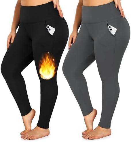 Yeug Women's Plus Size Fleece Lined Leggings with Pockets-1X-4X High Waist Tummy Control Workout Yoga Pants 4XL