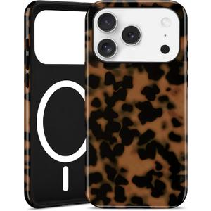 Jusy Magnetic Brown Tortoise Shell Phone Case for iPhone 15 Plus,Black | Compatible with MagSafe,Cute Aesthetic Cheetah Leopard Design,TPU and PC Protective Shockproof Cover