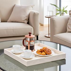 20 x 20 inches Luxury Leather Square Oversized Service Tray, Ottoman & Coffee Tray for Family Dinner, Out-of-House Picnic & Party (Beige)