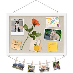DAHAPYBOO Cork Board with Linen White,Bulletin Board 17"x12" Hanging Corkboards for Office Home School Message Board or Vision Board Decoration.