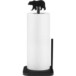 Leinuosen Cabin Bear Paper Towel Holder Farmhouse Bear Wooden Paper Towel Holder Black Bathroom Countertop Accessories Kitchen Stand Organizer Standing Apartment Decor Housewarming Gift