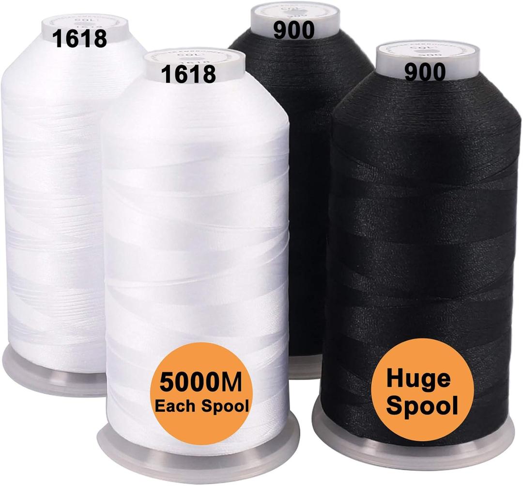 New brothreads - 40 Options- Various Assorted Color Packs of Polyester Embroidery Machine Thread Huge Spool 5000M for All Embroidery Machines -2Black+2White (2xWHITE+2xBLACK)