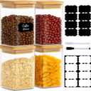 37oz(1.2Qt) Square Glass Storage Containers with Bamboo Lids  4 Pack Clear Food Airtight Glass Jars for Pantry Organizers and Storage, Kitchen Dry Food, Coffee, Sugar, Flour, Snacks, Spices