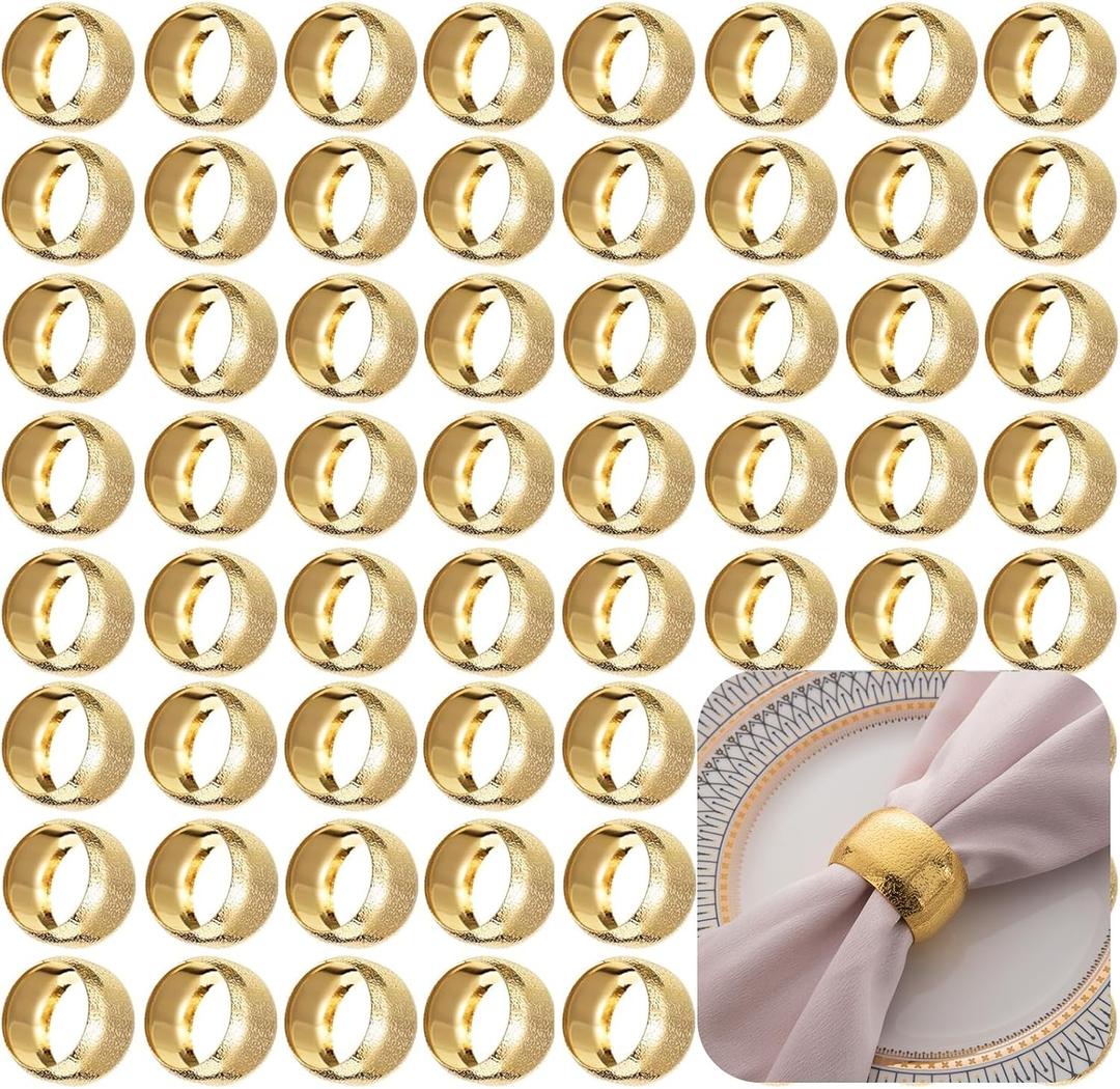 Set of 100 Napkin Rings Metal Gold Circular Napkin Ring, Napkin Rings Bulk Dinner Banquet Serviette Decor, Dining Table Setting for Thanksgiving Christmas Halloween Holiday Wedding Party