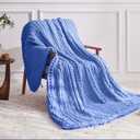 Negwoo Chunky Knit Throw Blanket, 50''*60'' Knitted Throw Chenille Yarn for Bed Couch, Handmade Light Blue Crochet Big Thick Blanket, Machine Washable Cute Comfy Blanket for Home Decor