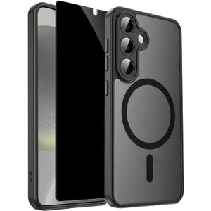 Magnetic for Samsung Galaxy S25 Plus Case with Privacy Screen Protector & Camera Protector,Galaxy S25 Plus Shockproof Matte Translucent Slimi Phone Casas for Samsung S 25 Plus-Black