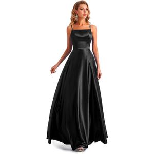 Long Satin Spaghetti Strap Prom Dress, Size 6