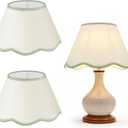 VIHOSE 9.4'' Bottom x 5.9'' High x 5.1'' Top Set of 2 Beige Lamp Shade with Petal Edge, Fabric Chandelier Scalloped Lampshade, for Floor Wall Lamps Table Bedroom Living Room(Light Green Edge)
