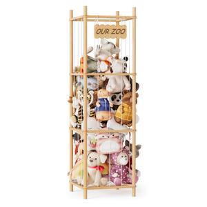 SpaceAid Stuffed Animal Storage Organizer, Wood Animals Zoo Toy Plushies Storage Holder, Large Capacity Plush Toy Cage for Playroom Organization, 15.8" Wide, Natural