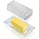 QFkris Glass Butter Dish with Lid for Countertop, 7 inches Clear Crystal Butter Holder with Cover, Butter Keeper Container for Kitchen Refrigerator,Dishwasher Safe