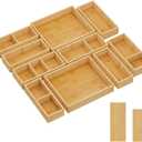 Lifewit Drawer Organizers 10 Pack(22 Grid) with 12 Inserts, Adjustable Bamboo Wooden Drawer Dividers, Stackable Storage Box for Utensils, Silverware, Makeup, Junk in Kitchen/Bathroom/Office/Vanity