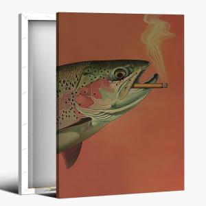 Framed Canvas Wall Art Funny Fishing Wall Decor Vintage Trout Poster Whimsical Cabin Artwork Outdoor Sports Fisherman Prints Aesthetic Posters For Bedroom Decor Framed12x16inch