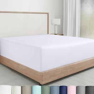 California Design Den White Fitted Sheet King, Soft 100% Cotton Sateen, Deep Pocket, Durable All-Around Elastic, Head/Foot Side Indicators, King Fitted Sheet Only (01 - Bright White)