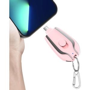 EMNT Keychain Portable Charger for USB C, 2000mAh Mini Power Emergency Pod,Small Andriod Cell Phone Charger,Type C Power Bank Battery Pack Pink