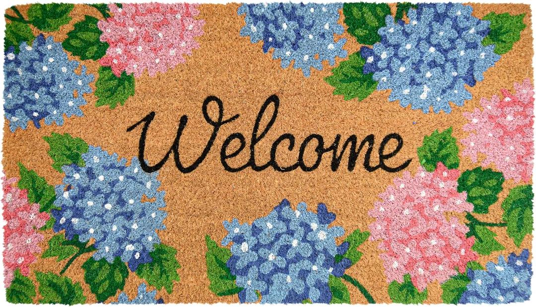 MAINEVENT Hydrangea Door Mat 30x17 Inch, Vibrant Hydrangea Doormat Outdoor, Hydrangeas Outdoor Mat for Spring, Floral Doormat for Summer, Welcome Mat Floral, Coir Spring Door Mat