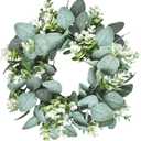 LSKYTOP 1 Pc Green Eucalyptus Round Wreath Artificial Farmhouse Wreath for Door Wall Window Decor, 11Inch/PC