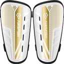 Shin Guards Soccer Kids Youth, CE Certified Airsfish Shin Guard Protection Gear for 2-18 Years Old Boys Girls Teenagers High Impact Resistant Breathable Comfortable 1 Pair 4 Sizes (XX-Small, White+Gold)