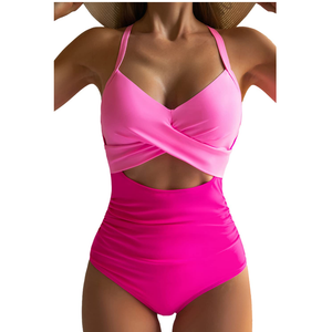 Eomenie Women's One Piece Swimsuits Tummy Control Cutout High Waisted Bathing Suit Wrap Tie Back 1 Piece Swimsuit, L