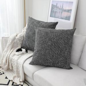 Kevin Textile Set of 2 Decorative Pillows Covers for Couch Star Faux Linen Sofa Pillows Cover 24 x 24 inch, 61x61cm, Black
